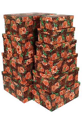 Коробка Прямоугольник 26*19*11см Оранжевые цветы 1 шт