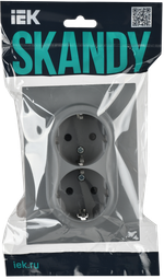 SKANDY Розетка 2-местная с заземлением с защитными шторками 16А в сборе SK-R07Gr серый IEK