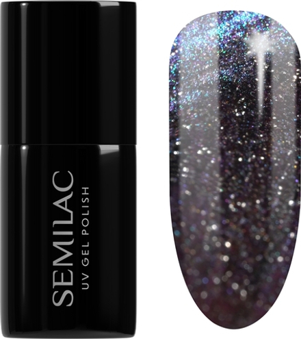 Semilac UV Hybrid Galaxy Flash - Гибридный лак для ногтей с использованием УФ / СВ-лампы оттенок 828 Grey Holo, 7 ml