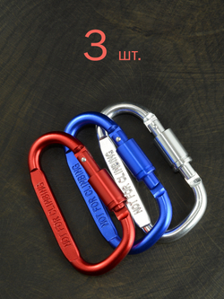 В АССОРТИМЕНТЕ - 3 карабина вспомогательных до 50 кг алюминий 81х42 мм