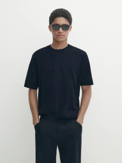 Massimo Dutti Трикотажная футболка с коротким рукавом - Studio, темно-синий