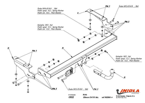 Фаркоп IMIOLA C.022 Citroen C5 лифтбек 2004-2008(паспорт и сертификат в комплекте)(без электрики)