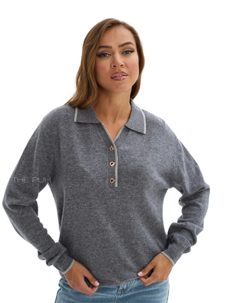 Темно-серое поло с длинным рукавом из шерсти