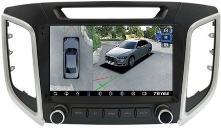 Магнитола для Hyundai Creta 1 2016-2021 (без штатной КЗВ, рамка с крутилками) - Teyes CC3-2K-360 монитор 9.5" 2K QLED на Android 10, 6Гб+128Гб, CarPlay, 4G SIM-слот, 4 камеры в комплекте