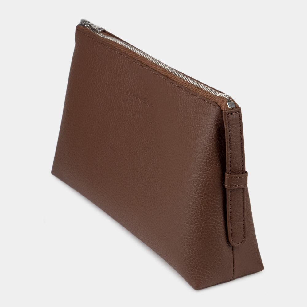 Женская косметичка Comete Easy из натуральной кожи теленка, цвета шоколад