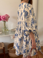 Платье Мари-мини для беременных и кормящих, Кремовый с синими цветами