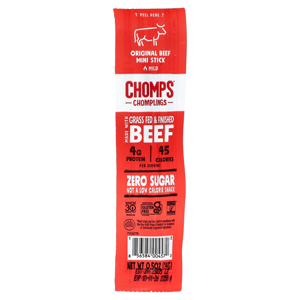 Chomps, Chomplings, оригинальные говяжьи мини-стики, неострый вкус, 6 палочек по 14 г (0,5 унции)