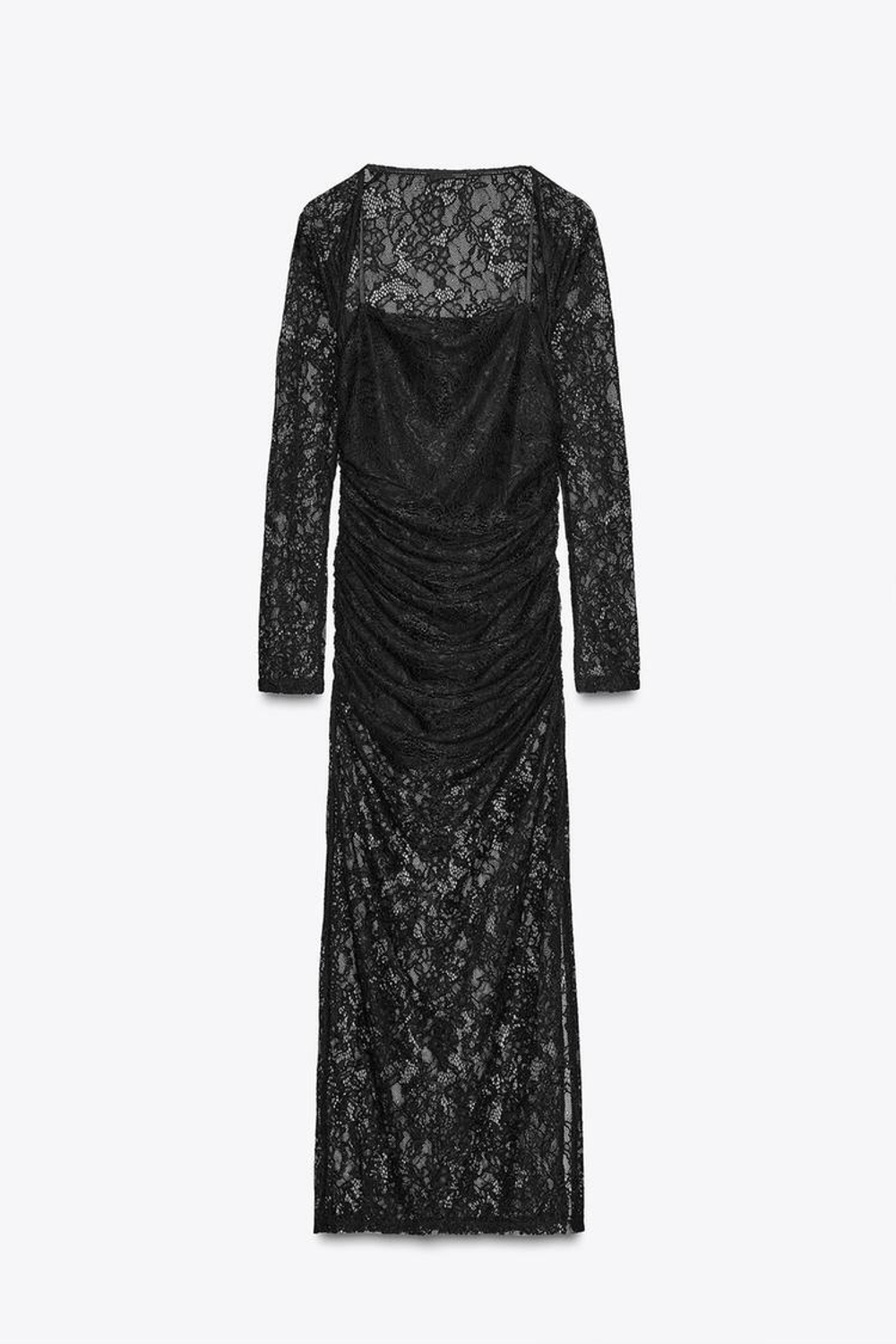 ZARA КРУЖЕВНОЕ ПЛАТЬЕ МИДИ, ЧЕРНЫЙ