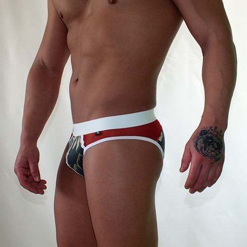 Трусы мужские брифы темно-серые с красной вставкой Van Baam VB-38141