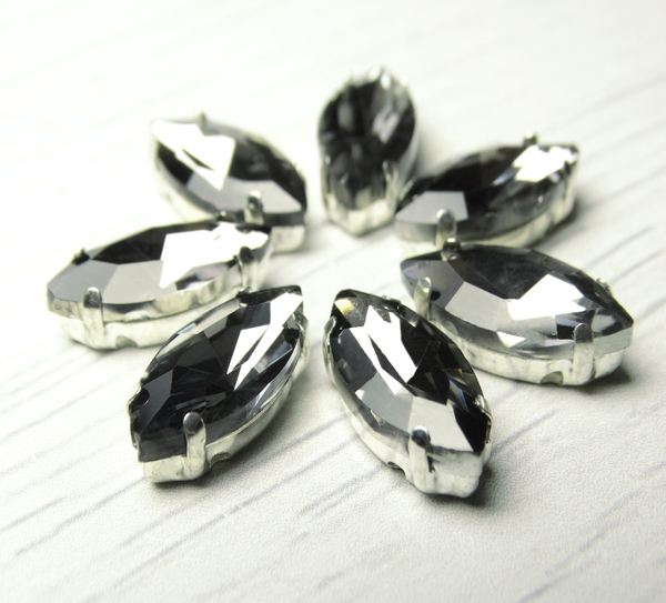 МЦ014НН715 Хрустальные стразы формы "лодочка" в цапах, цвет: серый, размер: 7х15 мм, 5 шт.