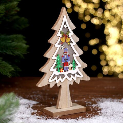 Новый год. Декор с подсветкой «Ёлка и щелкунчик», 13 × 4,5 × 22 см