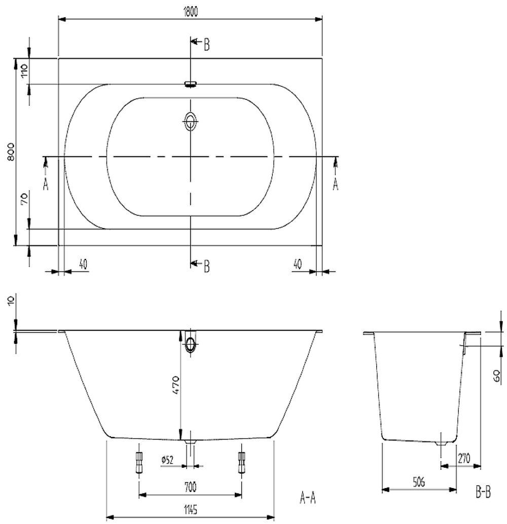 Квариловая ванна Villeroy&Boch Oberon 2.0 180x80 UBQ180OBR2DV-01 без гидромассажа