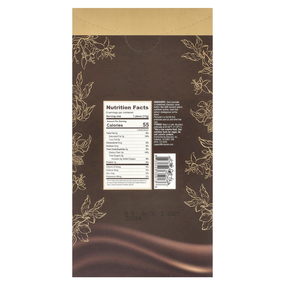 ChocZero, Signature Squares, темный шоколад, 70% какао, 8 квадратиков, 90 г (3,2 унции)