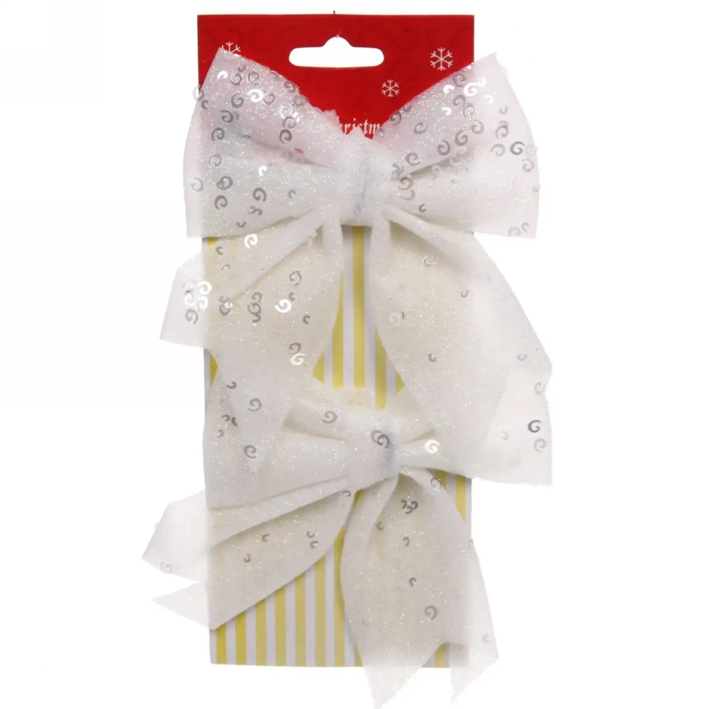Бант на ёлку «Белоснежка» 11,5*12 см (набор 2 шт), Белый