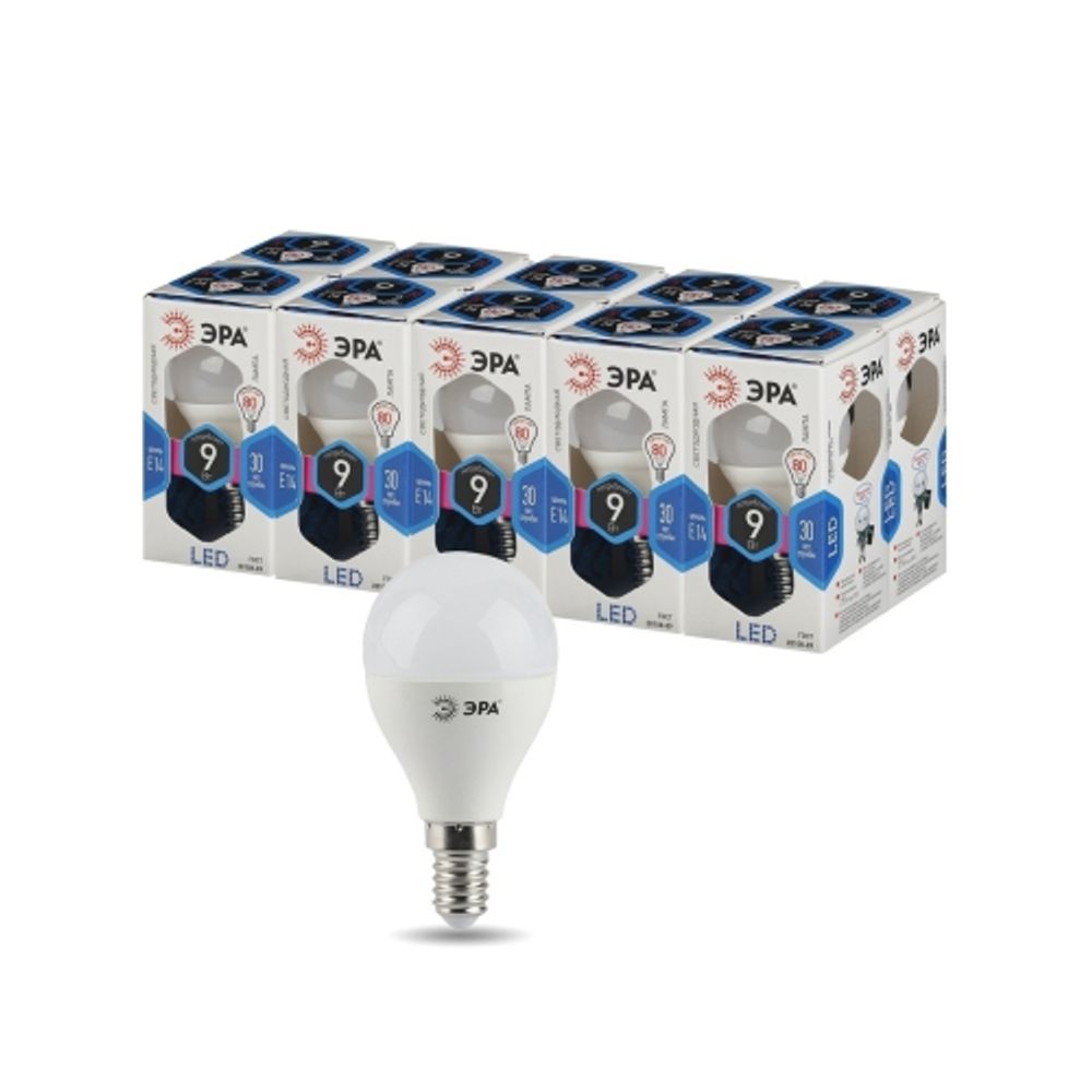 Лампочка светодиодная ЭРА STD LED P45-9W-840-E14 E14 / Е14 9Вт шар нейтральный белый свет | Лампы cветодиодные Шар (G/P)