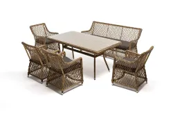 "Катания" обеденная группа плетеная на 6 персон, цвет соломенный