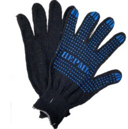 Перчатки трикотаж. 4-нитка  черные  с ПВХ   ЭКСТРА  10кл   (раз.L- 9)   уп.10пар