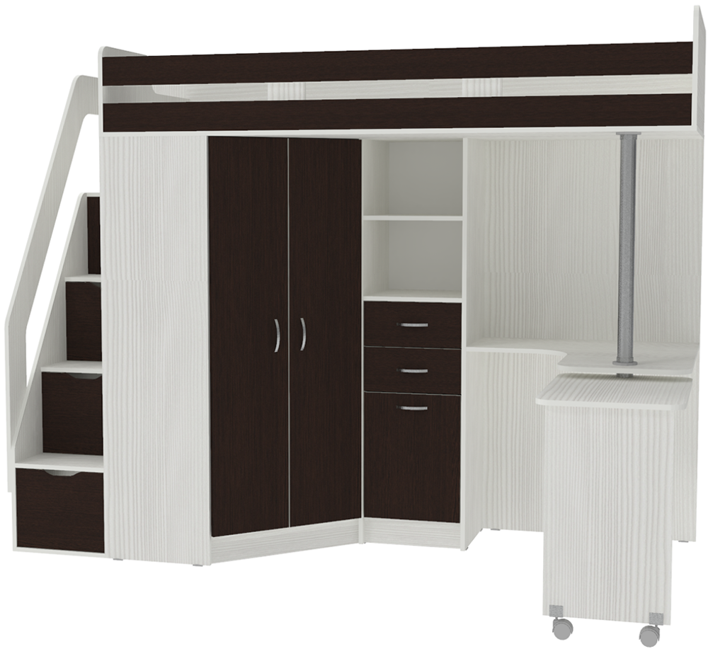 Кровать-чердак КарИВи Мийа Белое Дерево Венге