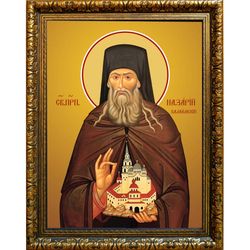 Назарий чудотворец Валаамский, Саровский (Кондратьев) преподобный. Икона на холсте.