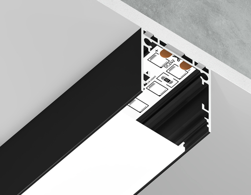 Алюминиевый профиль накладной/подвесной Profile System GP2500BK черный/матовый рассеиватель 2000*25*25, 2 заглушки, 4 крепления в комплекте (для лен