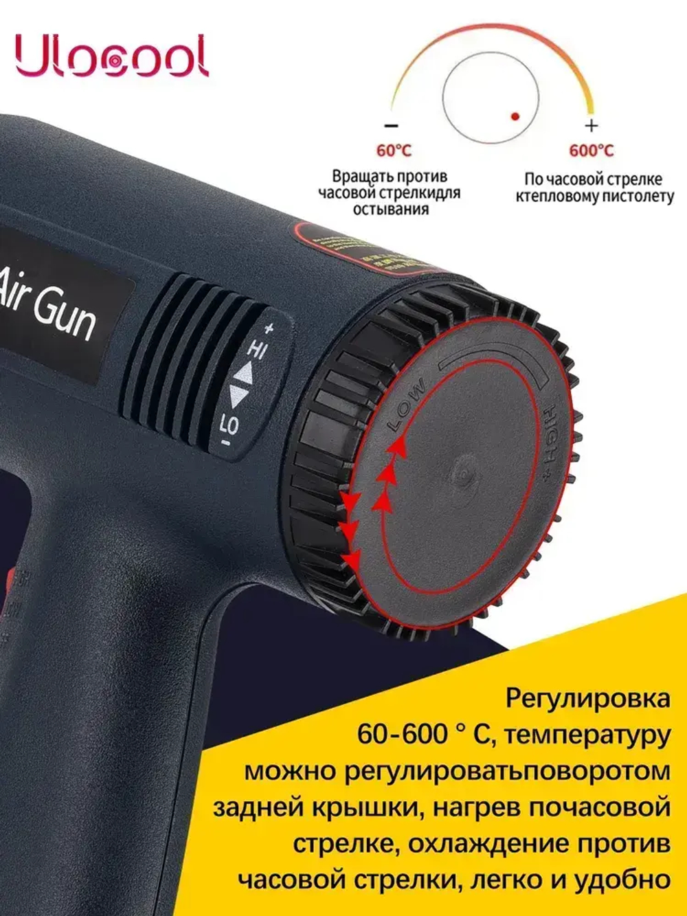 фен строительный с кейсом /Строительный фен / Бесступенчатый термостат /2000 Вт/Ручная регулировка(220 В, 2000 Вт, 300-500 л/мин, 60-600 градусов)