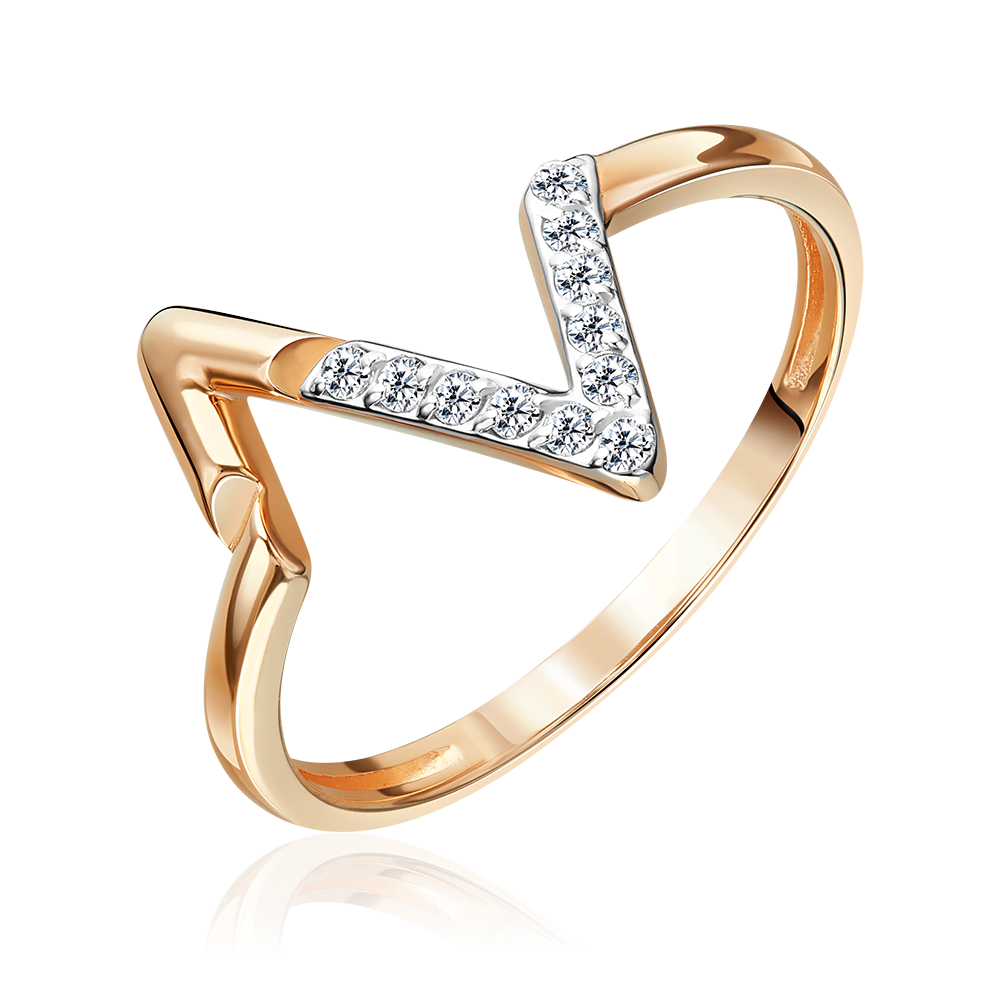 Кольцо «Монограмма» из красного золота с фианитами