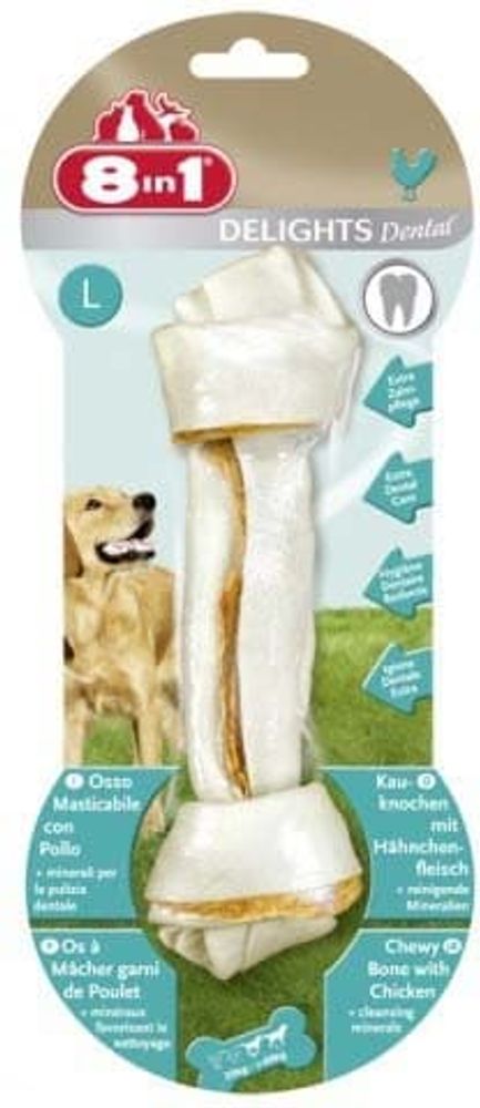 8in1  Dental Delights Bone L/21 см (1 шт.) косточка д/очистки зубов крупных собак, с куриным мясом внутри, семенами петрушки