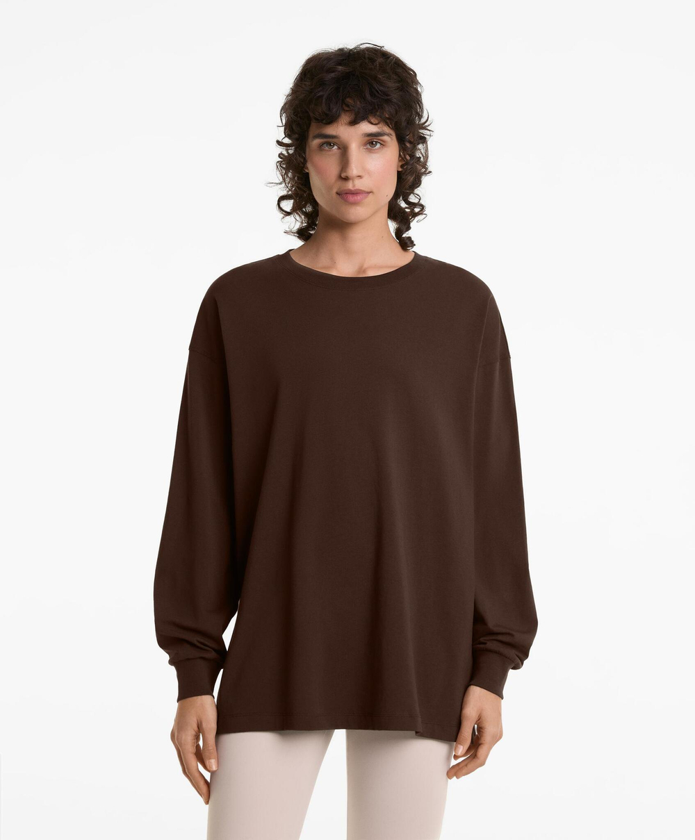 Oysho Длинная футболка из смесового хлопка, темно-коричневый