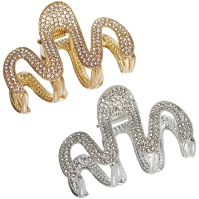 Заколка-краб для волос «AKS - DesignPRO», стразы, вензель, цвет золото и хром, 5,6*3,5см