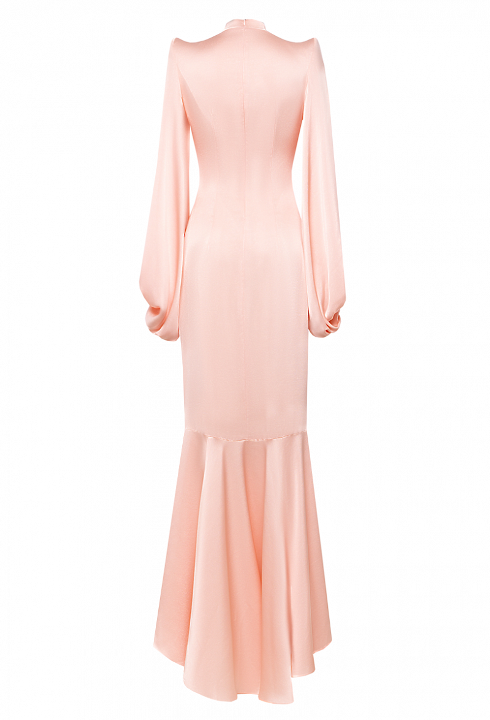 Платье розовое силуэта "рыбка" воротник стойка 16-02-21SS