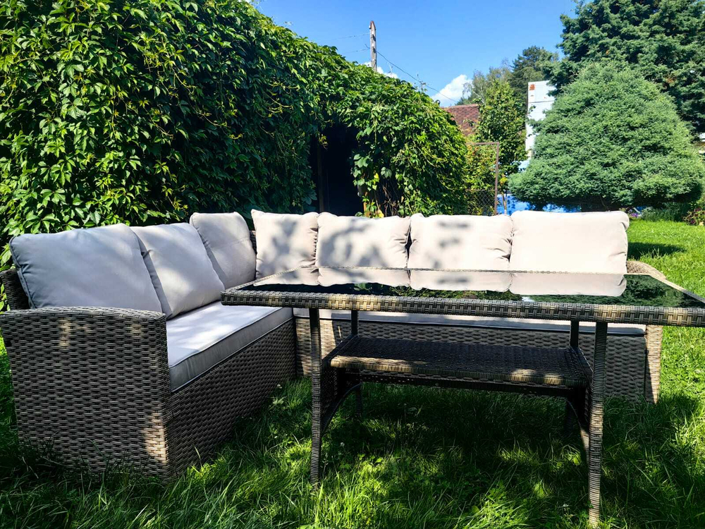 Обеденная группа плетеной мебели Албания «Albania» с подушками Greige