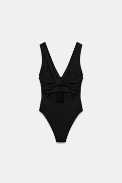 ZARA БОДИ ИЗ ПОЛИАМИДА С ОТКРЫТОЙ СПИНОЙ, ЧЕРНЫЙ