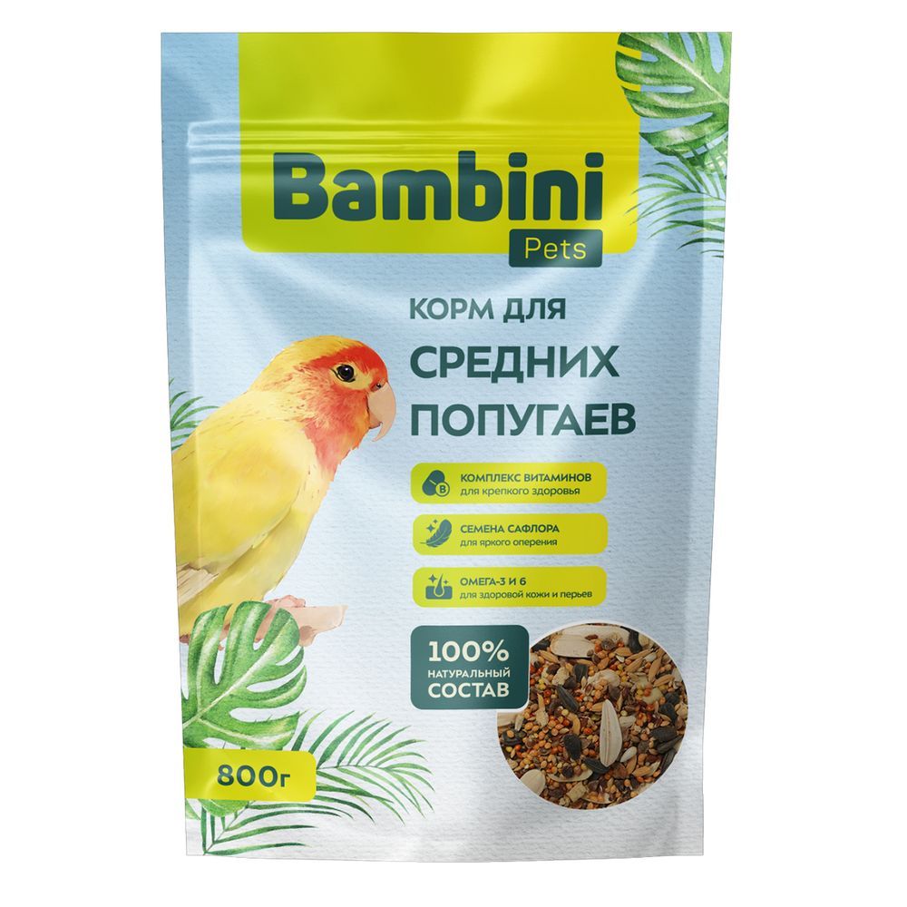 Корм Bambini Pets для средних попугаев, 800 г