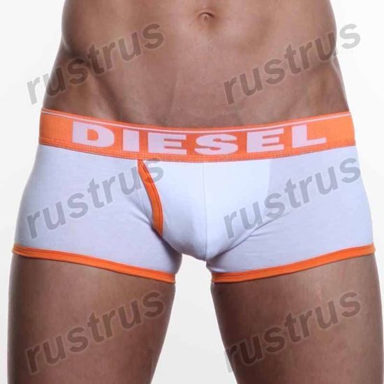 Мужские трусы хипсы белые с оранжевой резинкой DIESEL