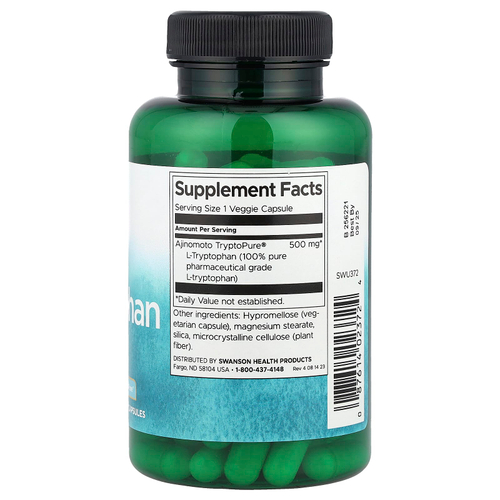 Swanson Vitamins, L-триптофан, 500 мг, 90 растительных капсул
