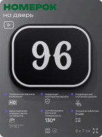 Номерок на дверь квартиры 96, для кабинета, офиса, шильдик 9 х 7 см, черный, Айдентика Технолоджи
