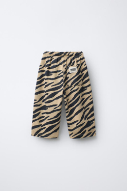 ZARA БРЮКИ STRAIGHT ИЗ МЯГКОЙ ТКАНИ С АНИМАЛИСТИЧЕСКИМ ПРИНТОМ, ПЕСОЧНЫЙ