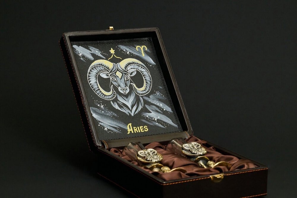 Набор лафитников для водки «Знаки Зодиака Овен» 2 шт. в подарочном футляре c художественным оформлением