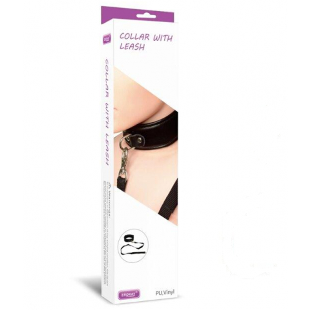 Ошейник с поводком, экокожа, черные