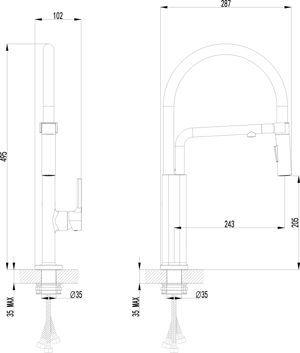 Смеситель для кухни Domaci Римини D569174BK с гибким изливом, черный