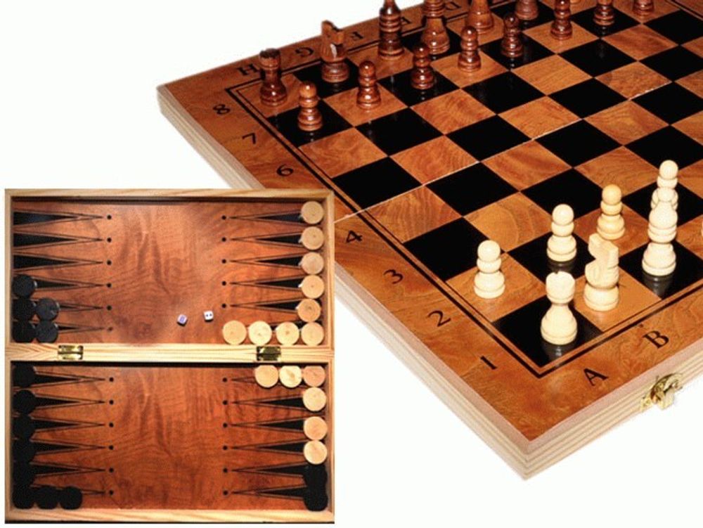 Игра &quot;3 в 1&quot; (нарды, шахматы, шашки). Материал:  дерево. Размер доски 34х34 см. :(S3828):