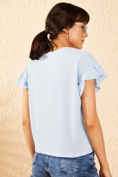 Qadın üçün qolu fırfırlı mavi köynək  10051015