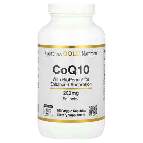 California Gold Nutrition, коэнзим Q10 с экстрактом чёрного перца Bioperine®, 200 мг, 360 растительных капсул