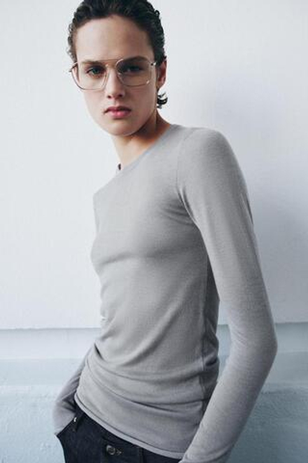 ZARA ТОНКИЙ СВИТЕР ИЗ СМЕСОВОЙ ШЕРСТИ, ЖЕМЧУЖНО-СЕРЫЙ