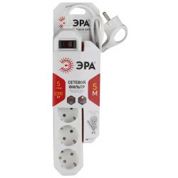 Сетевой фильтр ЭРА USF-5es-5m-W с базовой защитой с заземлением с выключателем 5 розеток 5м 10А белый