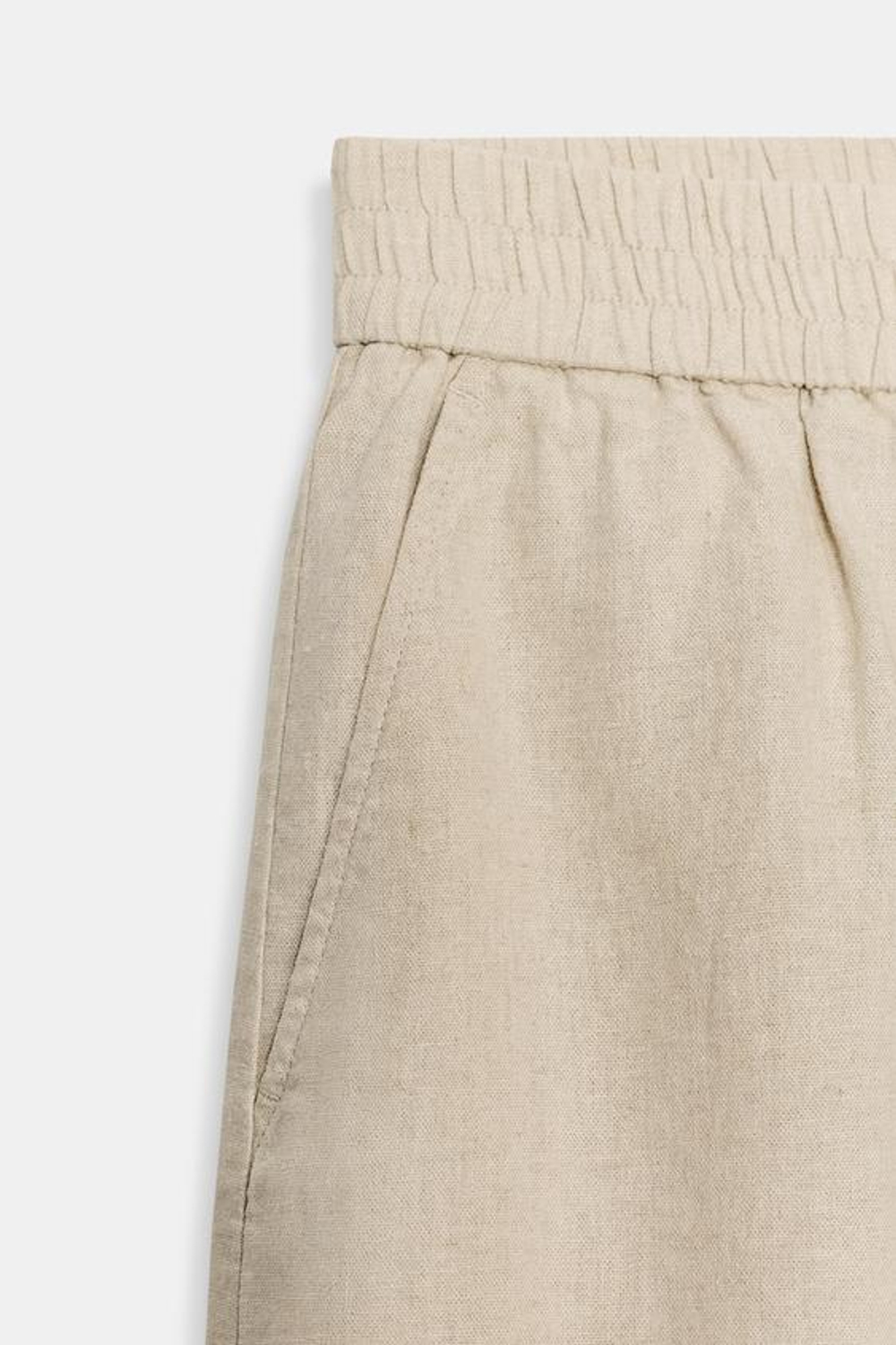 ZARA БЕРМУДЫ ИЗ СМЕСОВОГО ЛЬНА С ЭЛАСТИЧНЫМ ПОЯСОМ, СВЕТЛО-БЕЖЕВЫЙ