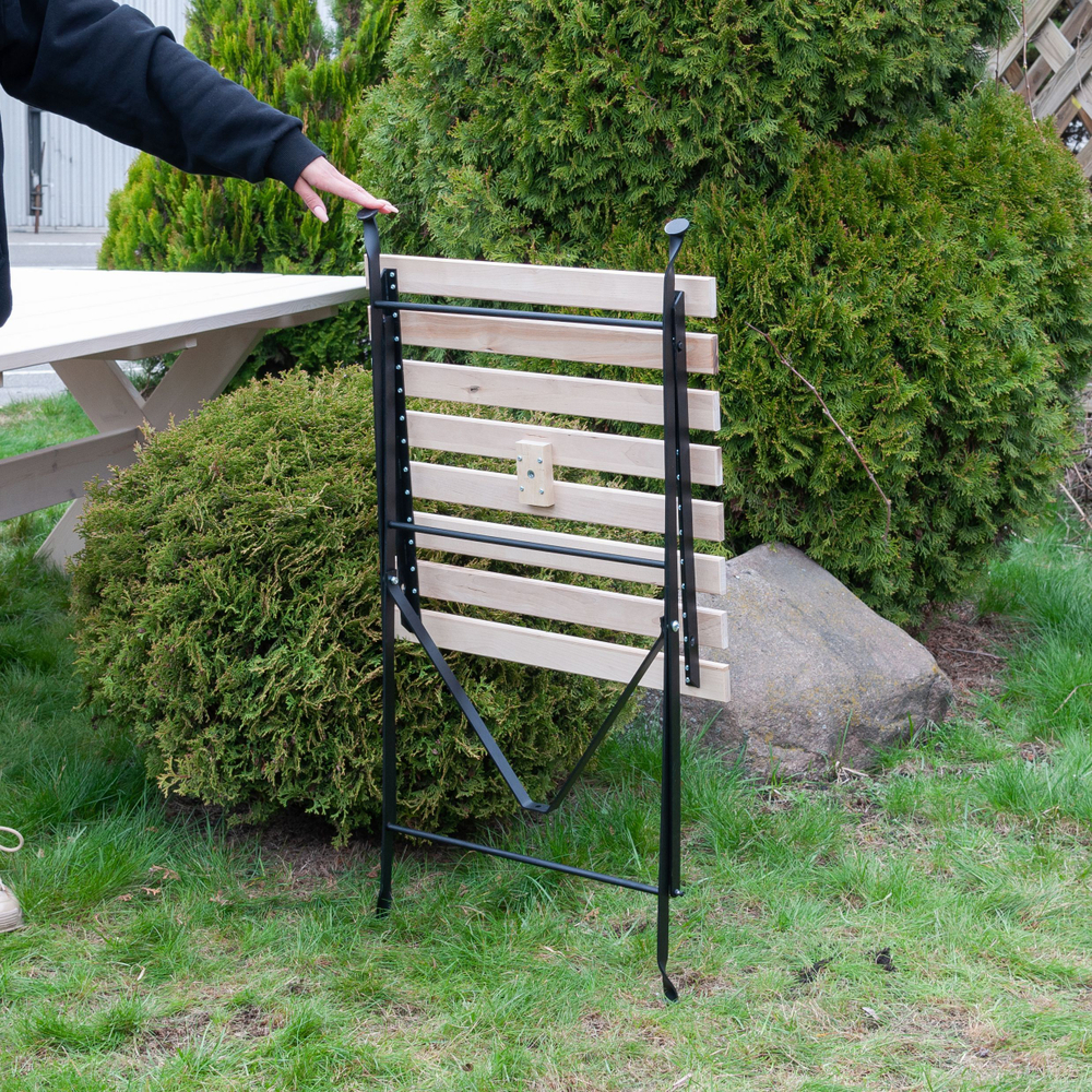 Комплект садовой мебели Тэрно из массива березы с нержавеющим стальным каркасом, складной стол и 2 складных стула для улицы, дачи, кафе, в натуральной отделке