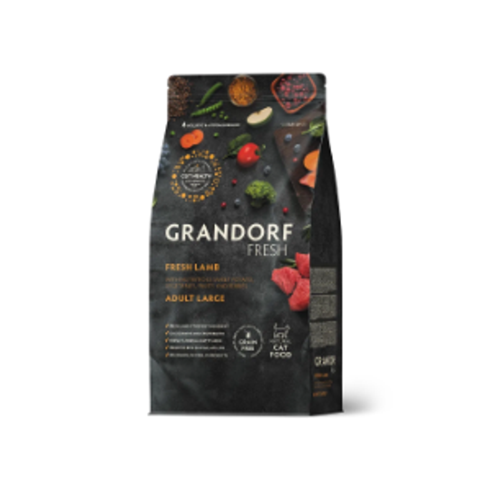 Сухой корм GRANDORF CAT Lamb LARGE беззерновой, ягненок с бататом для взрослых кошек крупных пород чувствительное пищеварение или склонность к аллергии 8кг