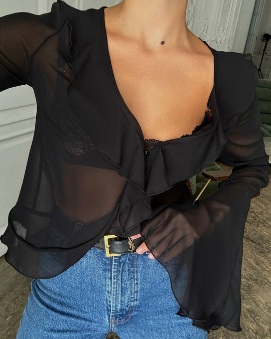 Блуза с расклешенным рукавом из шифона