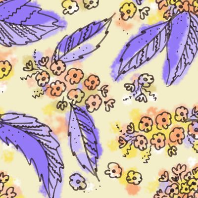 Цветы Doodle на желтом фоне